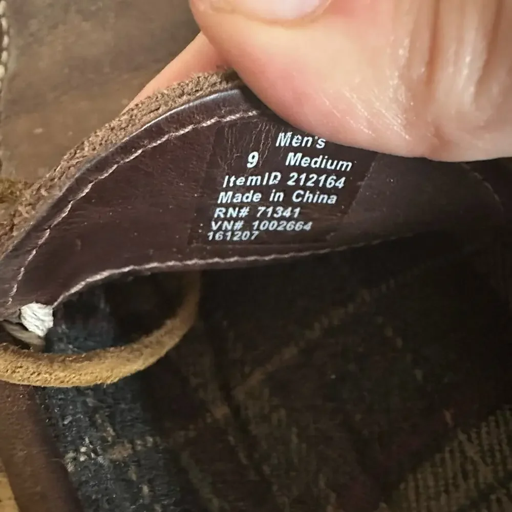 LL Bean Men's Flannel Lined Brown Slippers Size 9M Leather Moccasin Shoes